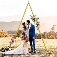Arche de mariage triangulaire dorée de 8,5 pieds, support robuste en fer pour toile de fond, cadre portable écologique et réglable pour cérémonies et fêtes