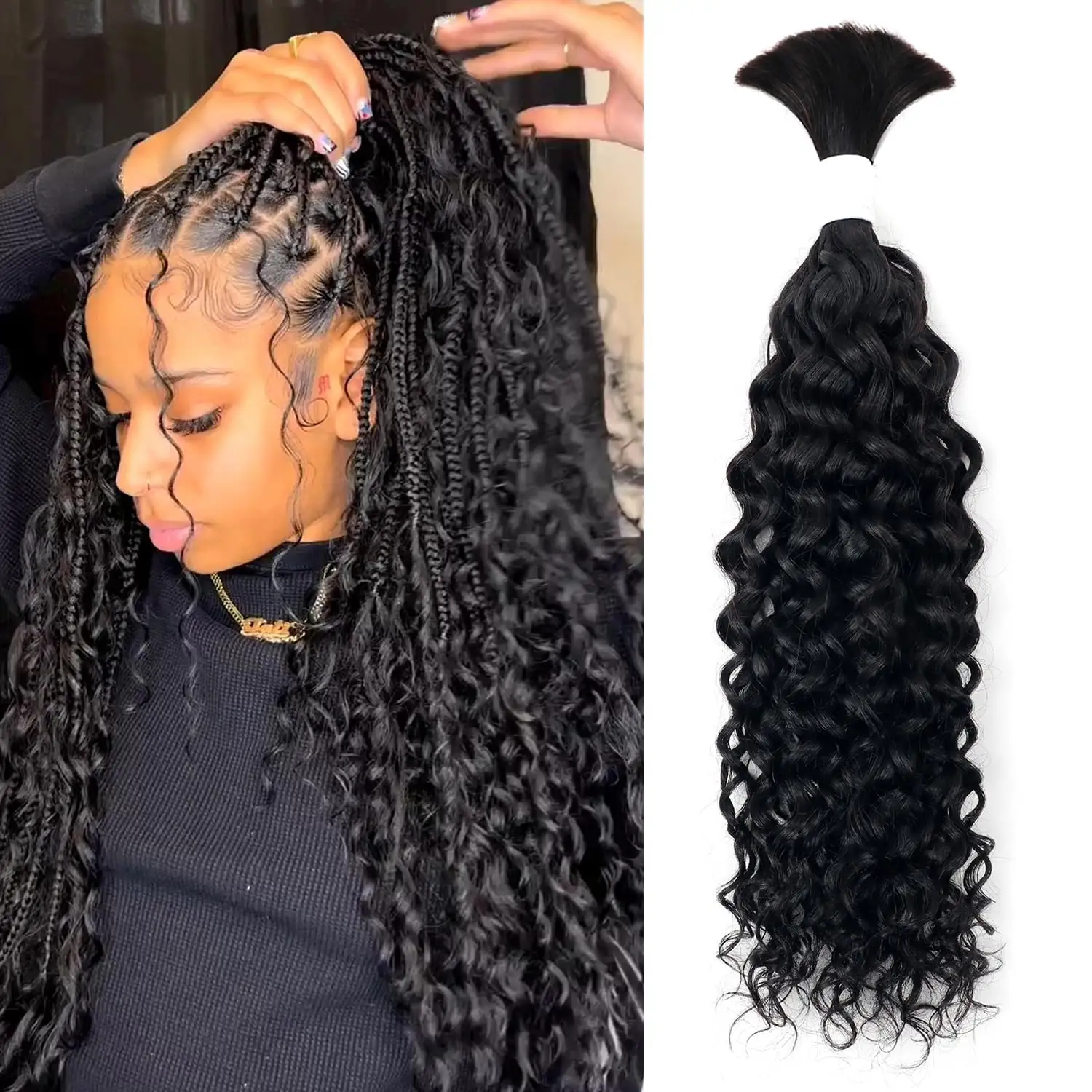 Brazilian Water Wave Hair Bulk Para Mulheres Molhado e Ondulado Cabelo Humano Bulk Para Trançar Sem Tranças De Trama Extensões Em Massa