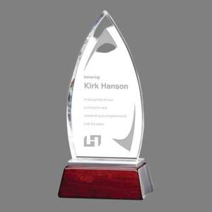 Trophée Noble Executive Award en cristal K9 en forme de flamme, sur base en bois, avec logo gravé sur mesure, pour reconnaissance professionnelle ou cadeau d'entreprise - Product Image 2