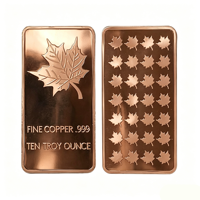 Barre de cuivre de 10 oz, pièce de monnaie en cuivre à vendre, pièce de monnaie en cuivre pur double feuille d'érable, pièces de monnaie en cuivre 999, pièces de monnaie en cuivre de 1 oz, 1 once