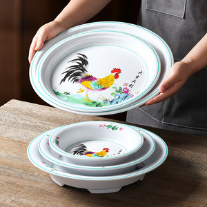 Xiangyuan <b>melamine</b> tableware <b>plates</b>, commercial imitation porcelain rooster serving <b>plates</b>, restaurant and hotel spicy chicken - Product Image 1