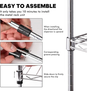Estantería de almacenamiento resistente ajustable de 4 estantes <span class=keywords><strong>con</strong></span> <span class=keywords><strong>ruedas</strong></span>, organizador de Metal, estante de alambre plateado - Product Image 6