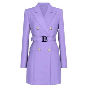 Vestidos de Oficina Formales Personalizables para Mujer, Traje de Oficina Elegante de Manga Larga, Vestido de Blazer Ajustado con Cinturón y Logotipo Frontal - Product Image 1