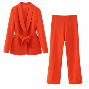 ZATRHMBM Blazer Naranja Chic de Moda para <span class=keywords><strong>Mujer</strong></span> 2023 con Cinturón Vintage de Manga Larga Tops de <span class=keywords><strong>Mujer</strong></span> - Product Image 4