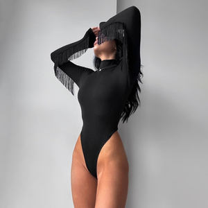 เสื้อสเวตเชิ้ตไหมพรมคอสูงทรงเข้ารูปประดับพู่สำหรับผู้หญิง ฤดูใบไม้ร่วง 2025 ผ้ายืด/โพลีเอสเตอร์ ระบายอากาศได้ดี เหมาะสำหรับงานปาร์ตี้และเต้นลาติน - Product Image 3