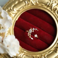 Nouvelle bague ouverte simple haut de gamme pour femme, style éthéré, en cuivre, avec lune et six pièces, zircon irrégulier, étoile, luxe léger