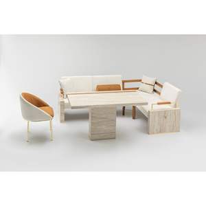 Ensemble de canapés d'extérieur en teck massif moderne avec coussins imperméables, 4 places, meubles de jardin pour villa et appartement - Product Image 5