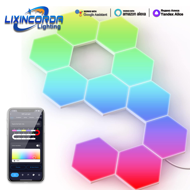 6pcs New Wifi Smart LED Light Panels Tuya Rhythm Music Syncing Alexa Echo Voice APP Control for Room Party Wall Lights