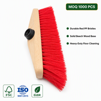 Brosse de nettoyage de sol à poils en PP rouge de 26 cm, base en bois de hêtre, embout fileté, outil de nettoyage pour grandes surfaces