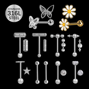 <span class=keywords><strong>Piercing</strong></span> sieraden industriële barbell ring met binnengewinde vlinder madeliefje bloem roestvrij staal tongring - Product Image 2