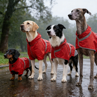 Vente en gros usine : Veste imperméable à capuche pour chien, confortable, avec bandes réfléchissantes, rouge, coupe-vent, ajustable à la poitrine