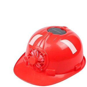 Solar Fan Safety Helmet <b>Red</b> PP <b>Material</b> Construction Site Work Helmet With Ventilation And Sun Protection For Men Women - Product Image 1