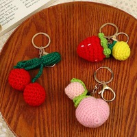 Handgemaakte Wol Gehaakte Macrame Sleutelhanger Pluche Fruit Collectie Wortel Avocado Aardbei Kersenzak Charme Voor Vrouwen