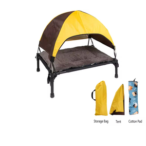 Portable Elevated <strong>Dog</strong> House with Striped Canopy | <strong>Outdoor</strong> Raised Cot <strong>Dog</strong> <strong>Bed</strong> with Iron Frame &amp; Oxford Fabric Weather Shelter - Product Image 1