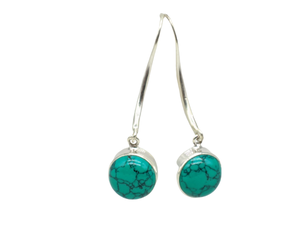 Boucles d'oreilles pendantes élégantes en turquoise naturelle faites à la main, en argent sterling 925, pierre bleu-vert, pour femmes, vente en gros - Product Image 4
