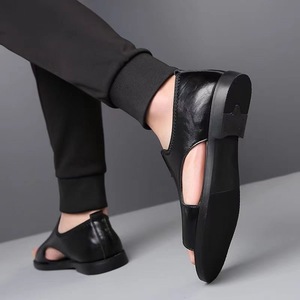 Men's Genuine Leather Slides Open Toe Rubber Outsole Breathable Casual Summer <b>Sandals</b> - Product Image 1
