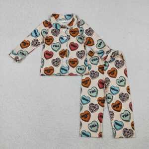 Ready Ship Wholesale Casual <b>Baby</b> Girls Spring Clothing Valentine's Day Western Cow Heart Print Polyester Long Sleeve <b>Button</b> Top - Product Image 3