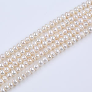 Chaîne de perles plates blanches Zhuji de 7-8 mm, perles d'eau douce naturelles semi-finies pour collier ou bracelet DIY, matériel de bijouterie - Product Image 2