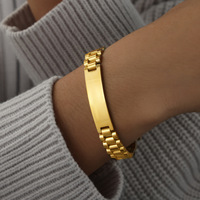 Gelang Jam Tangan Anti Air Berbahan Baja Tahan Karat Lapis Emas 18k dengan Ukiran Laser Personal, Gelang Batang Geometris Kosong