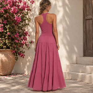 Custom Women's <b>Sleeveless</b> Racerback Tiered Maxi <b>Dress</b> Washed Cotton Flowy Textured <b>Summer</b> Long <b>Dress</b> - Product Image 3