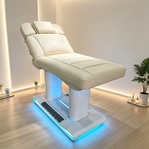 Cama de Belleza Eléctrica con Base Blanca y Luz Ambiental, Silla Facial Eléctrica de Lujo con 4 Motores, Cama de Masaje Ajustable - Product Image 3