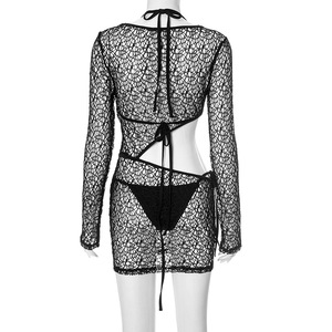 New Fashion Summer <strong>Women's</strong> Three Piece Set Sexy Hollow Out Lace-up Bra Top <strong>Shorts</strong> <strong>Suit</strong> <strong>Women</strong> Fashion Knitting Bikini Set - Product Image 5