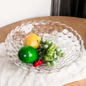 De gros grand cristal bol-Bol à dessert en verre, multifonctionnel, design bulle haut peu profond 12 pouces, en cristal de fruits, grand bol de cuisine en verre