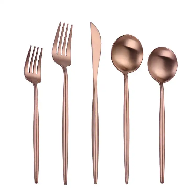 Hot Sale Portugal Knife Spoon Fork Brushed Matte Gold Flatware Stainless Steel Matte Rose Gold Cutlery Set