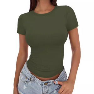 Fashion Queen Women'S Spandex Cotton Baby Tee Ladies Sweet <strong>Short</strong> <strong>Sleeve</strong> Crew Neck Summer Slim Fit Tight Y2k <strong>Crop</strong> <strong>Top</strong> - Product Image 3