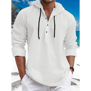 Temu <b>Men's</b> Hooded Button-Up <b>Sweatshirt</b> Long Sleeve <b>White</b> Breathable Cotton Twill Leisure Wear - Product Image 6
