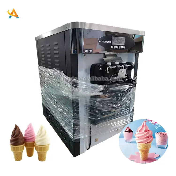 लोकप्रिय इंद्रधनुष प्रणाली पोर्टेबल तालिका के शीर्ष पर नरम आइसक्रीम मशीन की सेवा तीन जायके स्वत: मुलायम आइसक्रीम वेंडिंग मशीन