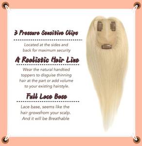 Topper per <span class=keywords><strong>capelli</strong></span> Remy invisibili da <span class=keywords><strong>donna</strong></span>, grado 1, in seta naturale brasiliana intrecciata a mano, base in seta da 28 mm, per perdita di volume lieve, con frangia. - Product Image 2