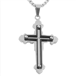 Men's Stainless Steel <b>Cross</b> Pendant Necklace Geometric Design Bezel Setting Gift Jewelry 120146 - Product Image 1