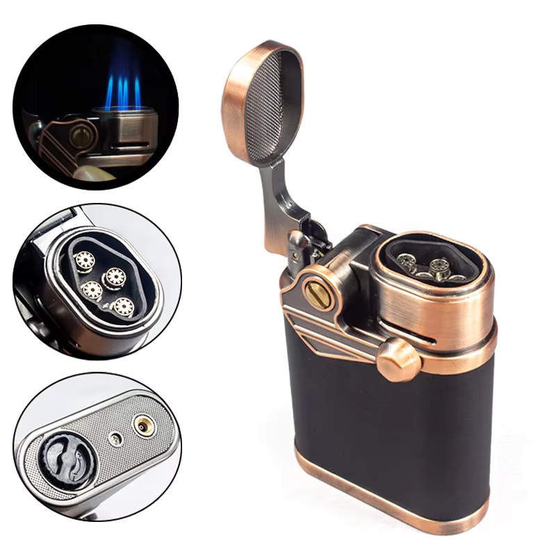High-end Metal Cigar Puffing Machine Lighter Blue Four-Fire Direct-Puff  Design Wholesale Business Gifts with Custom Logo Packing
