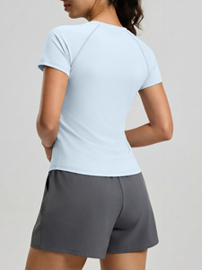 Femmes décontracté basique sortant Crop hauts Slim Fit manches courtes col rond serré <span class=keywords><strong>t</strong></span>-shirts femmes Gym à manches courtes <span class=keywords><strong>T</strong></span>-<span class=keywords><strong>Shirt</strong></span> Sport - Product Image 6