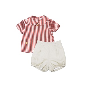 Conjuntos de Ropa de Verano 2021 para Bebés y Niños Pequeños Españoles, Camisetas Rojas con Pantalones Cortos a Rayas, Ropa Infantil al por Mayor 08AS105375 - Product Image 1