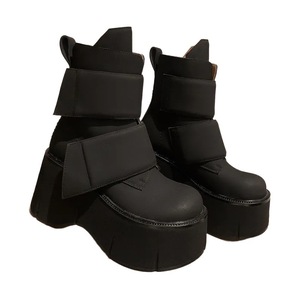 Botas Cortas Blancas 2026 para Mujer, Punta Redonda, Plataforma con Tacón de Cuña, con Plataforma Impermeable, Cierre de Velcro, Estilo Coreano, Tacón Alto - Product Image 1
