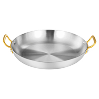 Wajan Penggorengan Datar Bergagang Ganda Bahan Stainless Steel 304 untuk Paella Seafood Spanyol, Cocok untuk Restoran Barat, Steak, dan Hadiah Bisnis