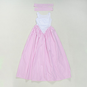 568 最新デザイン レディース服 ベンダー 夏 ストレッチ チェック柄 パッチワーク ノースリーブ タンクドレス プリーツドレス ロング丈 フロアドレス - Product Image 5
