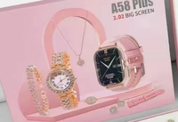 Montre connectée A58 Plus avec grand écran de 2,02 pouces, bracelet de suivi de fréquence cardiaque, montre connectée sportive avec bijoux pour femmes