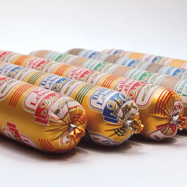 Embalagem de salsicha de plástico fácil de descascar, cores customizáveis, embalagem de salsicha de poliamida premium para fumar na China, pode ser cozida