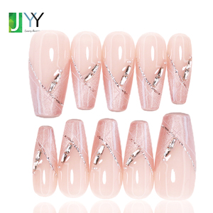 OEM Faux ongles à presser pour femme, style French Manucure, haut de gamme, longueur moyenne, forme cercueil, en gel, pour nail art, faits main - Product Image 1