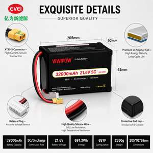 Batterie Li-ion pour drone multirotor de haute qualité, durable, 32000mAh, 21.6V, 5C, rechargeable, 320Wh/kg, prise personnalisée - Product Image 4