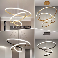 Terlaris Lampu Gantung Emas Modern Dalam Ruangan Mewah Desain Ruang Tamu Cincin Bulat LED Lingkaran Lampu Gantung