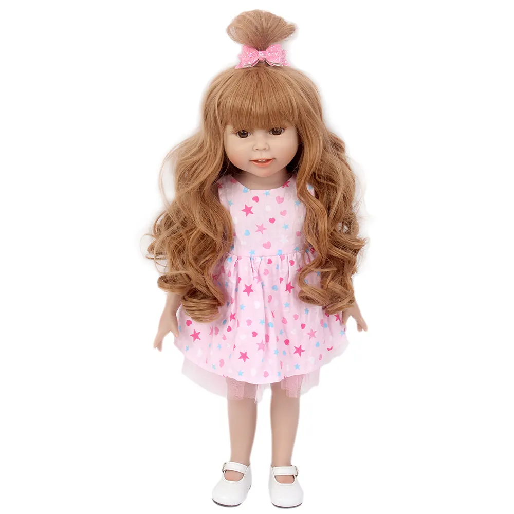 Long jerry curly brown doll wig hair with bangs for 18 inch American girl dolls wig