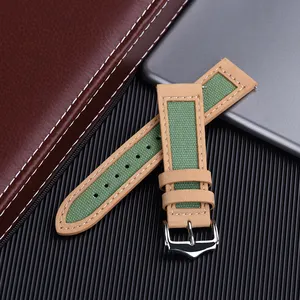JUELONG Small MOQ High Quality Canvas Watch Band Quick Release Canvas Leather Watch Strap 20mm 22mm