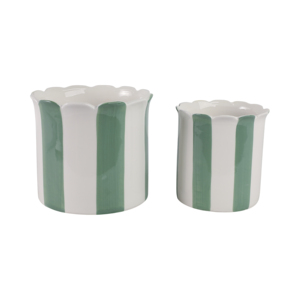 Vasi Decorativi a Strisce con Bordo Ondulato Verde e Bianco per Interni ed Esterni, Vasi per Fiori, Accento Fantasioso per Giardino e Casa - Product Image 4