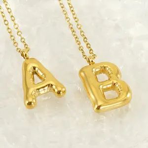 2024 diskon besar kalung untuk wanita gadis Dainty liontin alfabet 14K lapis emas Puffy nama personalisasi perhiasan hadiah
