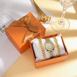 숙녀 모두 작은 심플 라운드 다이아몬드 다이얼 스틸 스트랩 시계 + 팔찌 세트 - Product Image 1