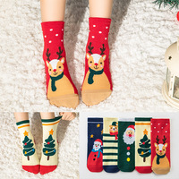 Vente en gros de chaussettes de Noël en coton à rayures rouges Happy New Year pour enfants